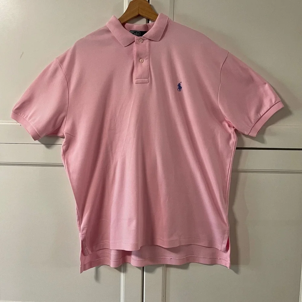 Polo Ralph Lauren Mens Pink Short‎ Sleeve Pique Polo Shirt Size Large Navy Pony